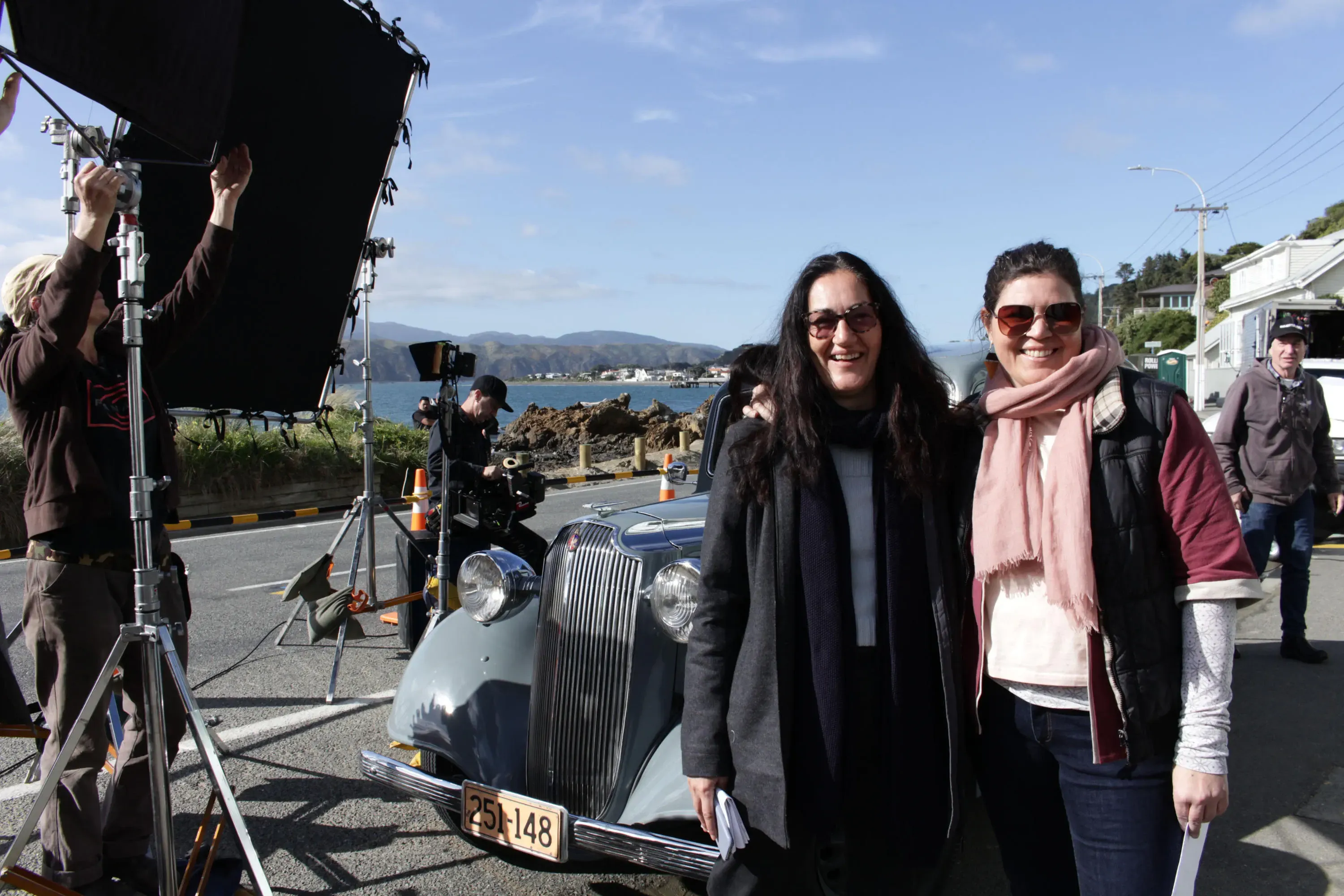 Briar Grace-Smith and co-director Ainsley Gardiner on location during the shoot for Cousins. Photo- Libby Hakaraia. jpg.webp